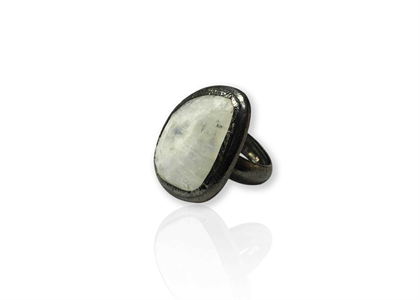 Black Rhodium Plated Big Moonston Gemstone Fashion Ring